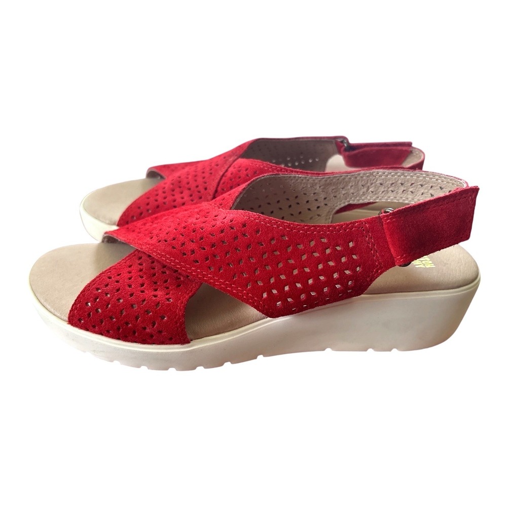 Johnston & Murphy Cecilia Red Suede Perforated Wedge Sandals, Size 8.5, Comfort